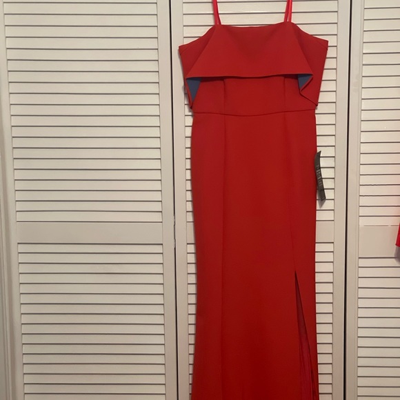BCBG MAXAZRIA Red-Orange PENELOPEY Strapless Overlay Gown Prom Dress Size 4 - Picture 2 of 3